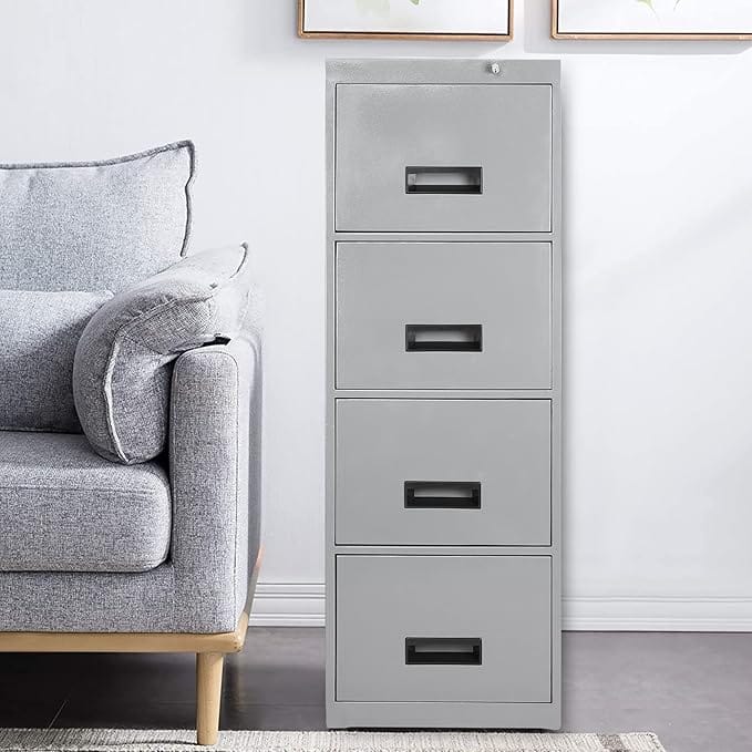 Imw 4 Drawer Metal File Storage Cabinet With Central Locking System, 3 Year Warranty, Can Store Upto 52 To 112 Files, Powder Coated (54" X 18.5" X 27" Inch, Grey)